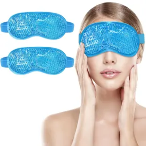 2Pack Cold Cooling Eye Mask, Reusable Gel Eye Mask Hot/Cold Therapy Gel Bead Eye Mask with Plush Backing for Headache/Puffiness/Migraine/Stress Relief/Skin Care/Dry Eyes(Blue)