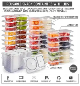 Reusable Snack Containers with Lids: Snack Containers 20Pcs - Snackle Box Container Portion Control - Snack Pack Containers - Double Compartment Snack Containers for On the Go - Travel Essentials