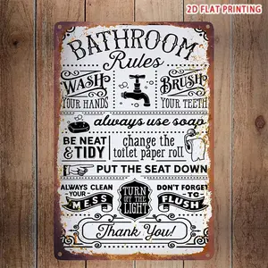 Funny Retro Bathroom Rules Metal Sign, 8.0x12.0 Inch Humorous Toilet Decor, Hygiene Reminder, Home Office Outdoor Sink Plaque