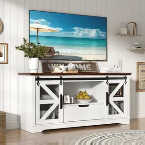 Modern TV Stand for TVs up to 60’’ Entertainment Center w/1 Drawer & 2 Storage Cabinets Large Media Console Cabinet with Sliding Barn Doors