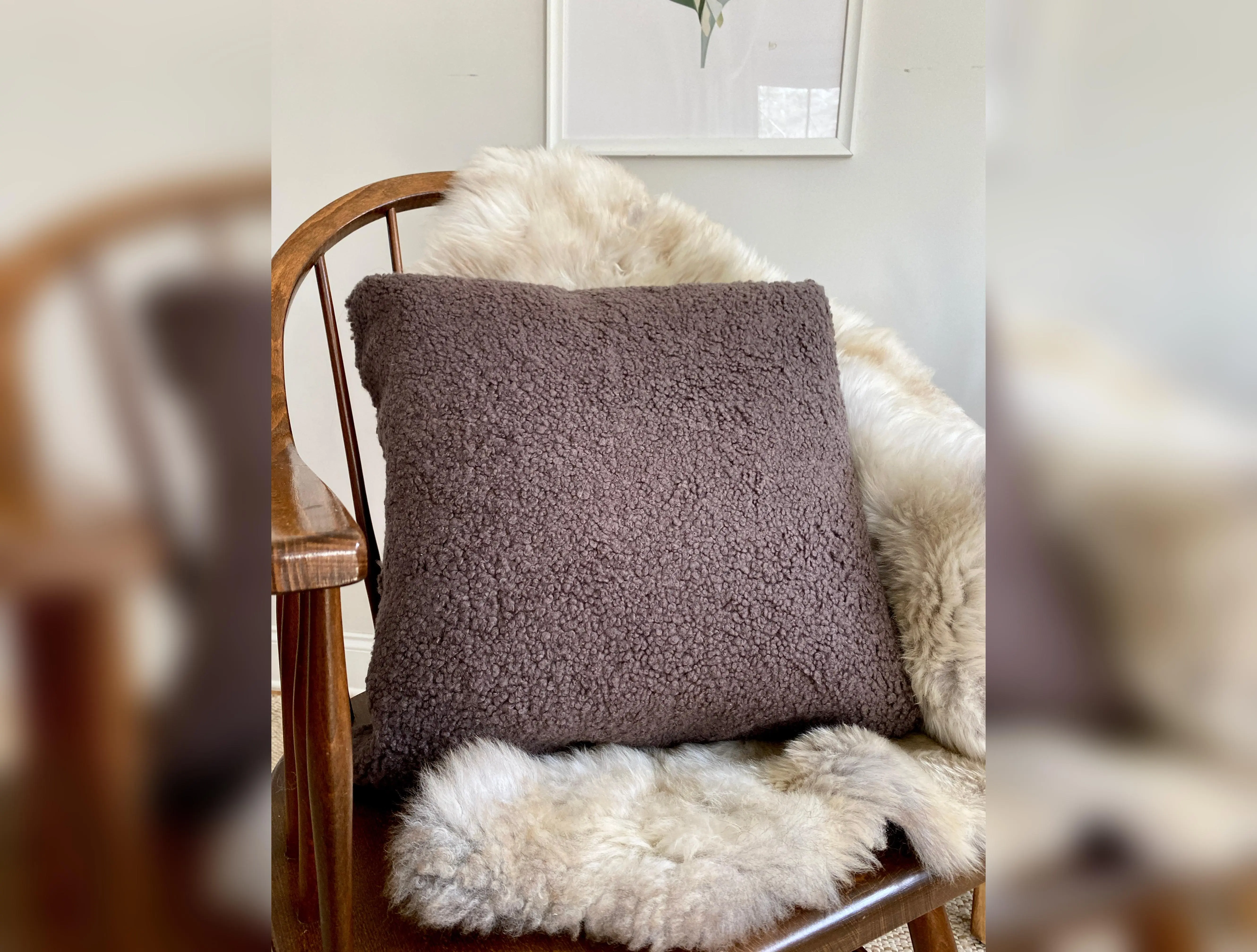 20” x 20” TAUPE SHEARLING SHEEPSKIN PILLOW