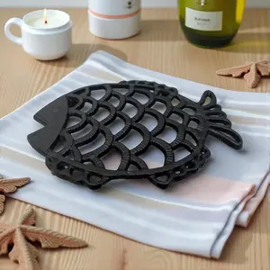 Fish Trivet and Pot Holder, Black Cast Iron for Coastal Kitchen