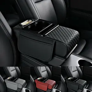 Car Center Console Arm-rest Cover Pad With Side Pockets, Small Size for Hatchbacks, Sedans Etc Car Armrest Seat Box Cover, Leather Auto Armrest Cover