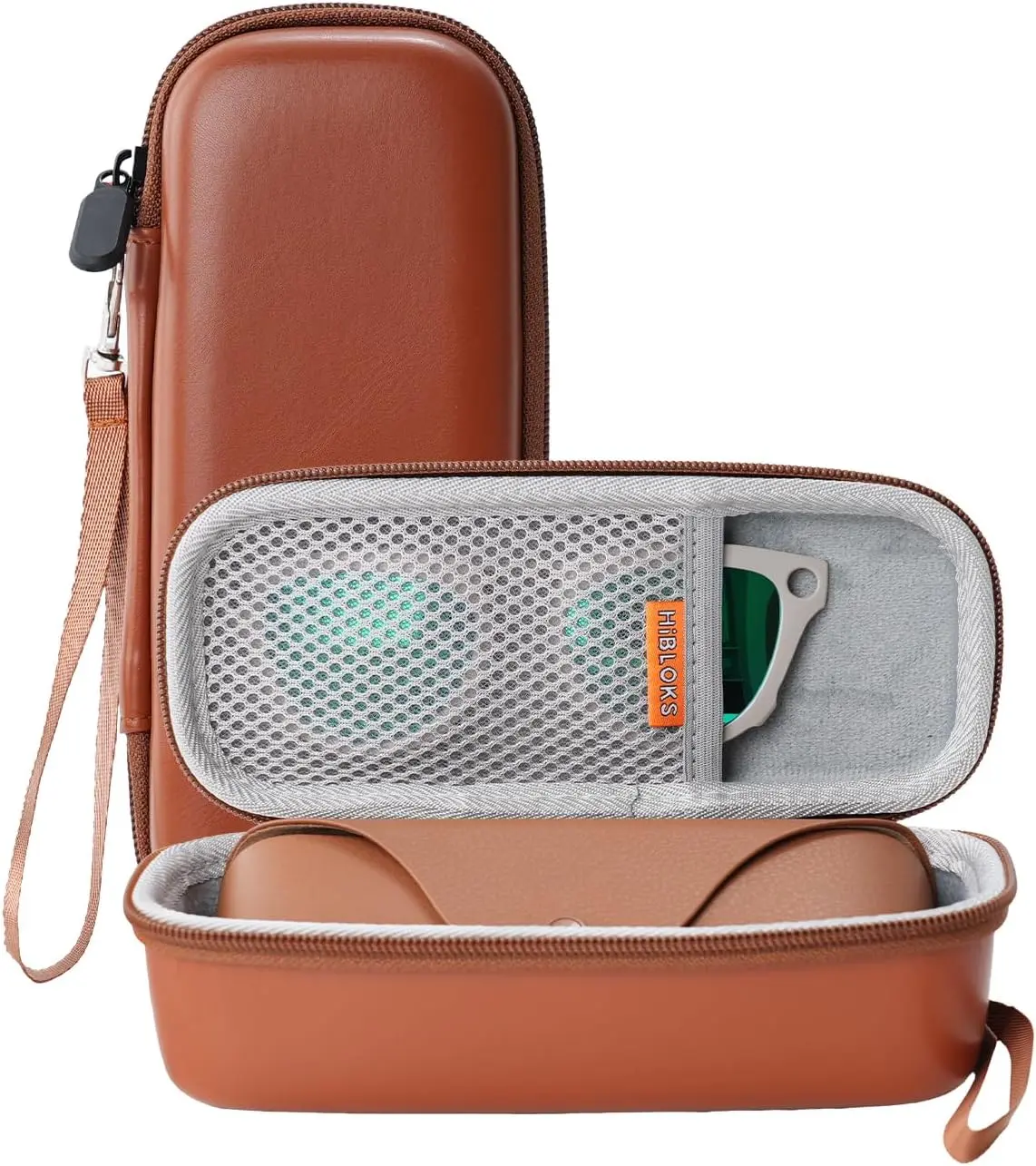 HIBLOKS Durable Polyurethane (PU) Leather Hard Shell Chic Bag - Zippered Portable Charging & Protection Accessory with Audio Cable for Meta Smart Glasses (Wayfarer, Skyler, Headliner, Gen 2, HSTN) & Sunglasses, Stores Headphones