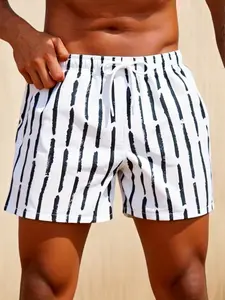 Men's Classic Striped Drawstring Shorts, Quick-Dry Swim Trunks, Summer Beach Shorts, Vacation Surfing Shorts, Casual Fitted Style, Swimming Shorts, Swimwear Shorts