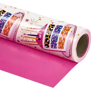 Birthday Cake Pattern Gift Wrap Paper Roll, Birthday Theme Gift Wrapping Roll, Ideal for Girl's Birthday Party Decor, 43.2cm X 1000cm