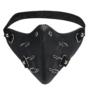 OIDEA Punk O-Ring PU Leather Half Face Mask - 25×14cm, Copper-Infused, Adjustable Dialed-In Fit, Windproof Dustproof Biking Mask for Outdoor Men