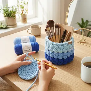 BATELO T-Shirt Yarns 2-Pack with 1 Crochet Hook, Elastic Spaghetti Yarn for Bags & Baskets, Soft Durable 95% Polyester 5% Spandex Textile for Home Decor Handicrafts