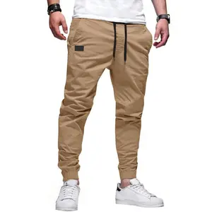 Men’s casual cargo joggers — cotton twill chino pants with drawstring for hiking, outdoor track/jogging, and sweatpants
