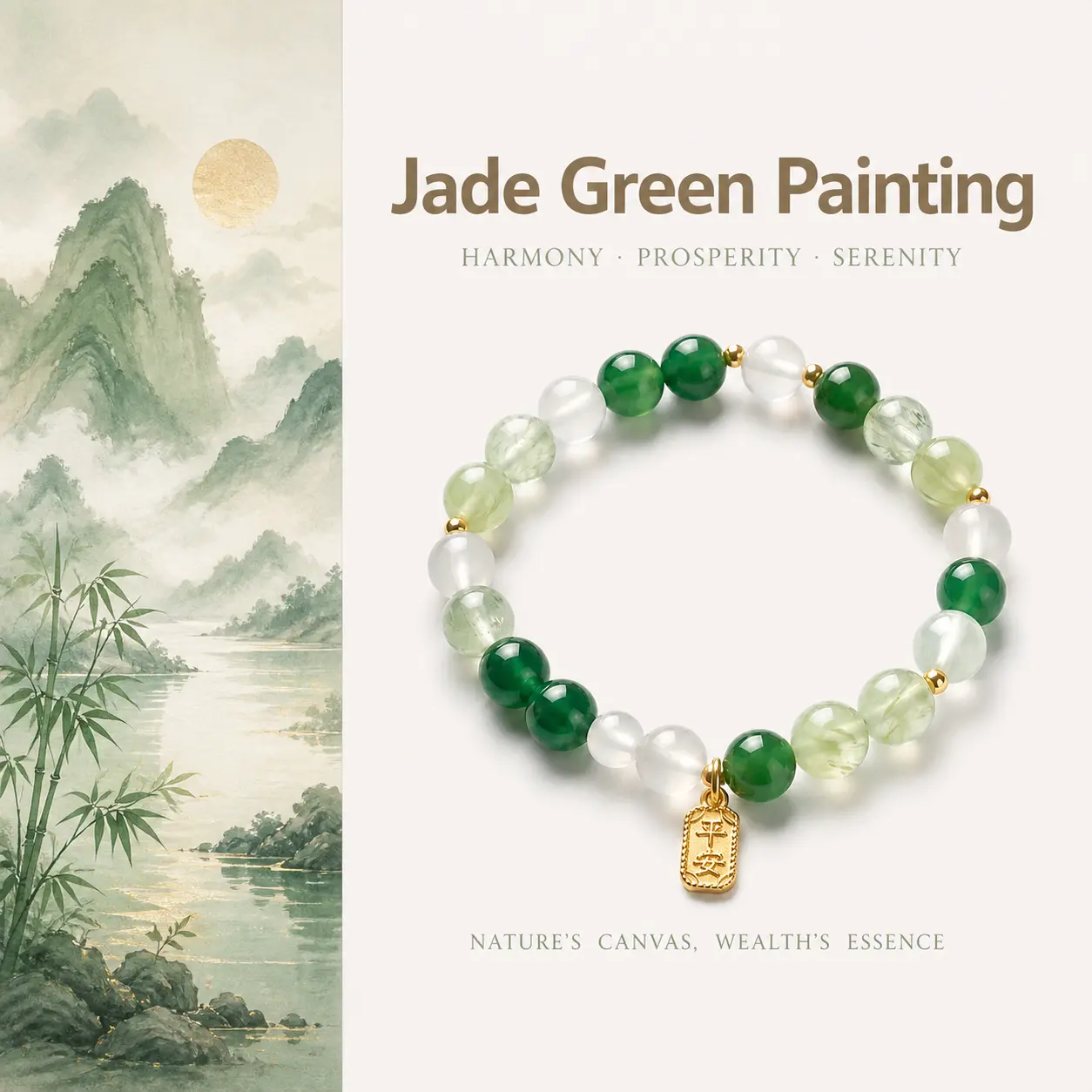 [Jade Green Painting] crystal bracelet, xiuyan jade green agate, unisex daily gift, 10mm beads, health nature symbol