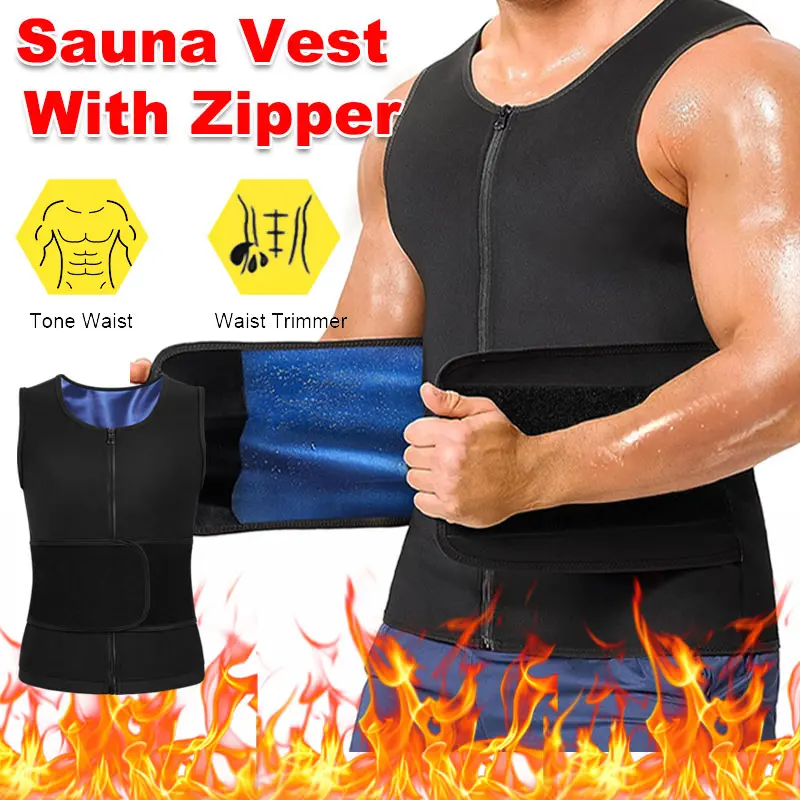 Cattibor Men's Tight Quick-Dry Sauna Vest Shapewear - Breathable Sleeveless Zippered Athletic Top for Gym Workout, Biking