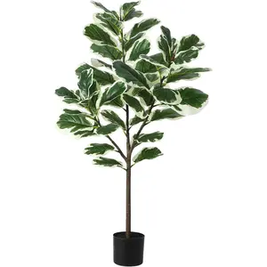 4.3 Ft Artificial Fiddle Leaf Fig Tree - 46 Leaves in Pot, Large Faux Ficus Lyrata Indoor Plant for Home Office Decor, Housewarming Gift
