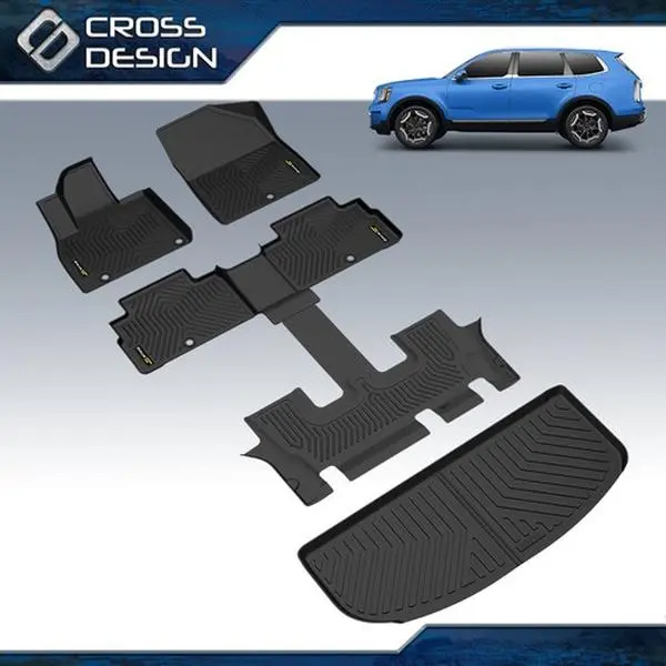 CROSSDESIGN TPE Material Floor Mats & Cargo Trunk Set - Waterproof, Deep Groove, Easy to Clean, All Weather Car Interior Kit, Vehicle-Specific Fit for 2020-2025 Kia Telluride Bucket Seats, 1-Year Warranty Car Accessory, Waterproofing