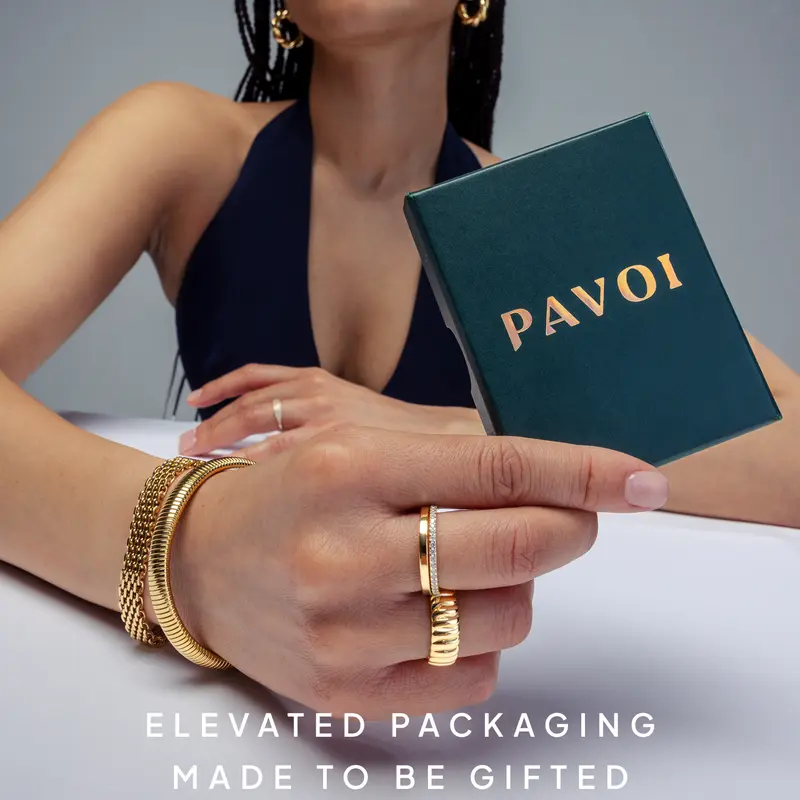 PAVOI 18K Gold Plated Open Eternity Ring - Cubic Zirconia Stacking Bands for Women - Dainty Stackable Rings for Women