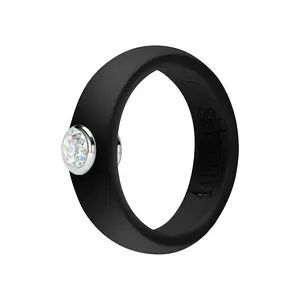 BLACK Diamond Look Silicone Wedding Ring – Size 4-12 | Affordable Luxury Engagement Rubber Rhinestone Band, Stretchy & Durable