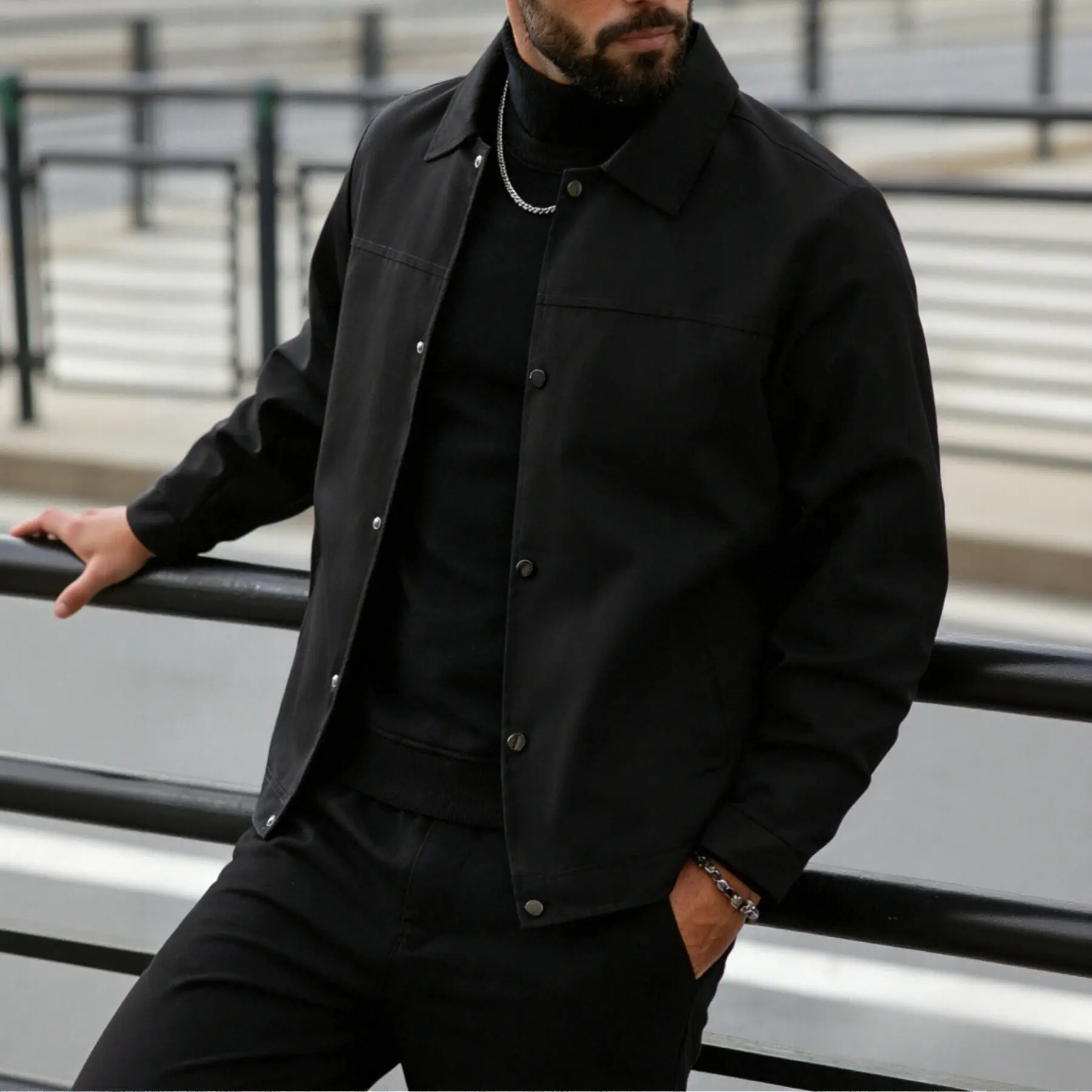 Men's Lightweight Long Sleeve Plain Coat - Snap Closure, Elegant Lapel, Solid Color, Light Business Outfits, Ideal for Daily Wear, Office - Menswear Jackets & Coats, Tops, Longsleeves, Party, Chic, Retro Style, Polyester Woven, Work