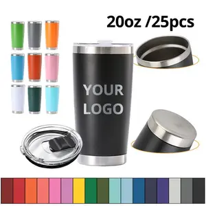 25-Pack 20oz Colorful Portable Stainless Steel Powder-Coated Water Bottles & Flasks, Double-Insulated Car Cups with Plastic Lid + Straw, for Home, Outdoor Travel, Festive Gifts