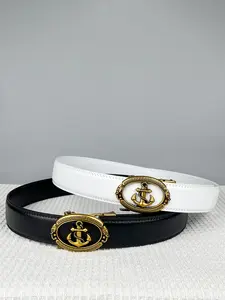 Golden boat anchor retro alloy automatic buckle, men's belt, 3.5cm/1.38in wide men's casual style belt, adjustable ratchet universal belt, daily commuting, sports outings, party dances, holiday gifts.