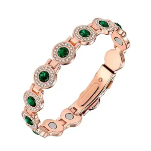 4X Strength Magnetic Copper Bracelet for Women, Jewelry Bracelet with 3800 Gauss Magnets, Adjustable Length, Secure Clasp, Premium Multi-Facet Crystal Inlays