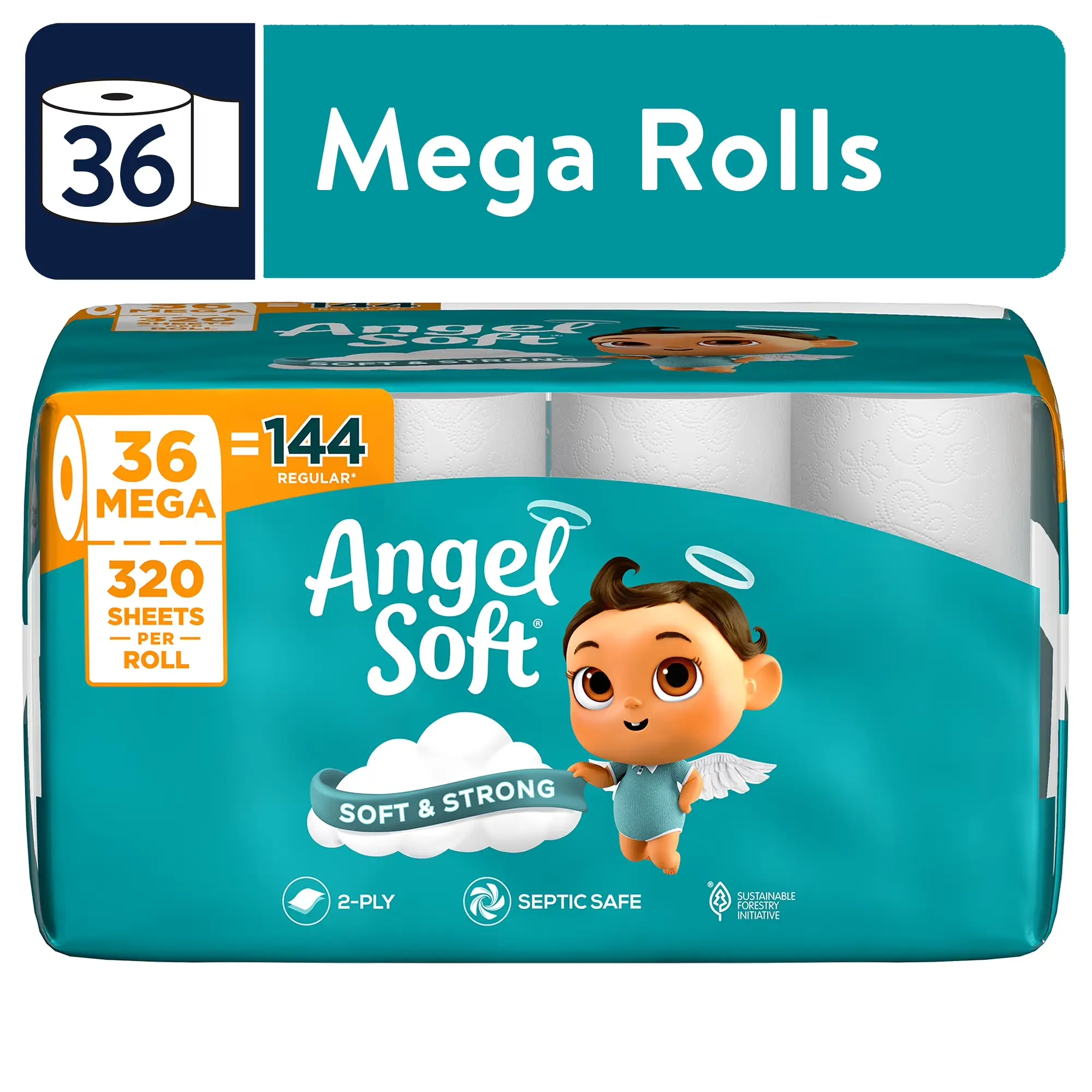 Angel Soft 2-Ply Toilet Paper, 36 Mega Rolls, 320 Sheets per Roll