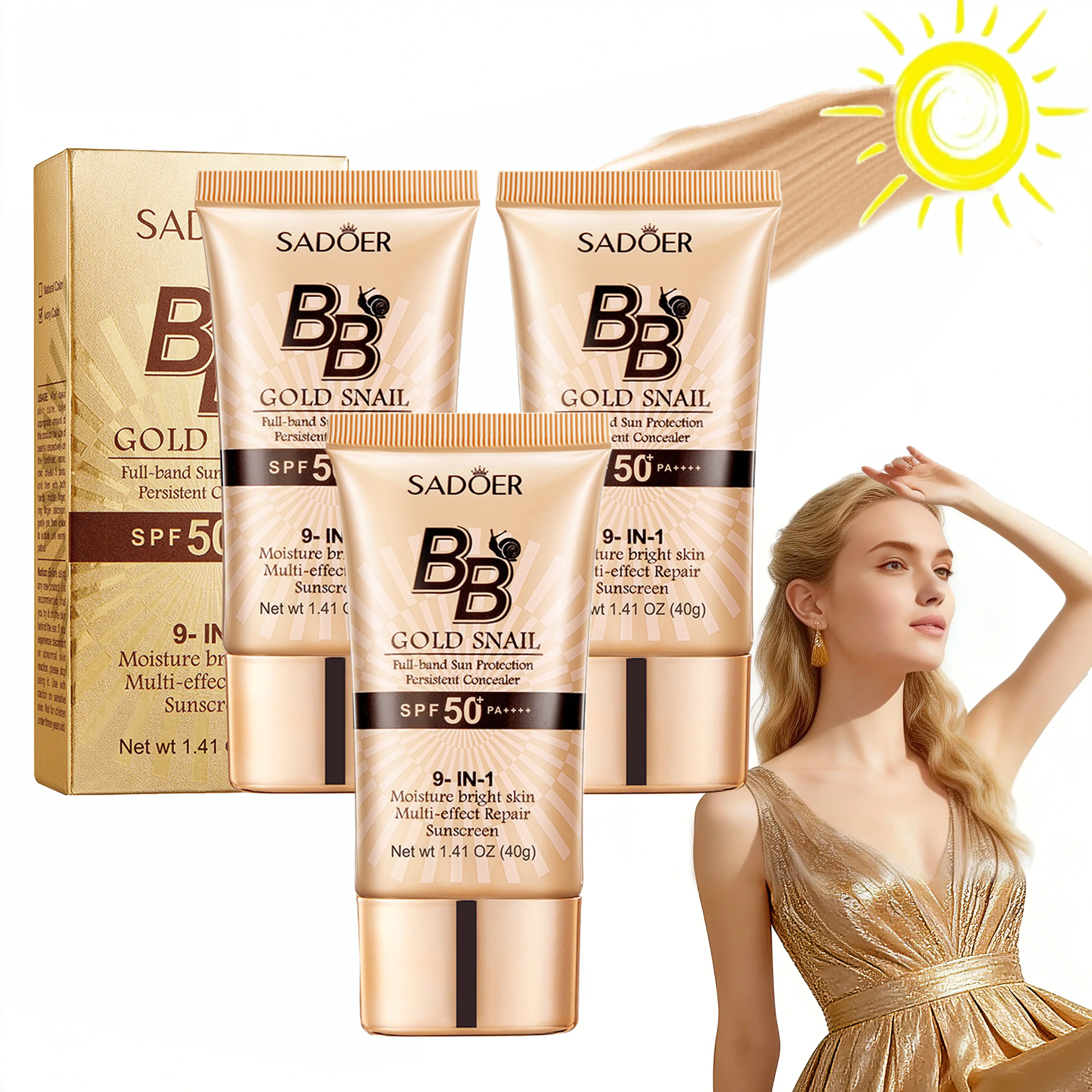 3PCS Snail BB Cream Foundation - High-Coverage, Waterproof, Matte Finish, Long-Lasting, Oil-Control, Hydrating Cosmetic with SPF Sun Protection, Sunscreen Everyday, Natural Look, Ideal for Makeup Beginners, Great Gift Option, Moisturizer