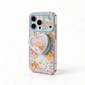 Cartoon Bear Design Phone Case with Heart Stand for iPhone 14 Promax Phone 17Phone 17Pro Phone 17 Promax Clear Tpu Protective Cover, Stylish and Durable Accessory, Casing