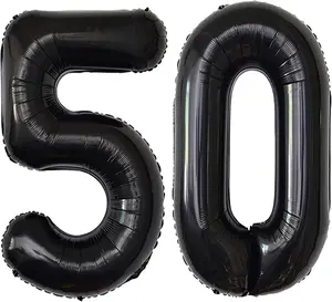 Black 50 Number Balloons Giant Jumbo Number 50 Foil Mylar Balloons for Women Men 50th Birthday Party Supplies 50 Anniversary Events Decorations