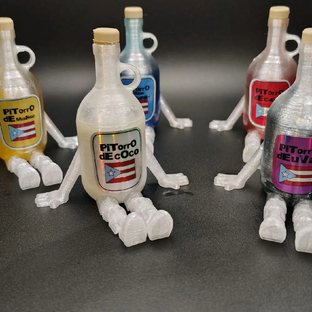Puerto Rico Pitorro Articulated Buddy - Cute 3D Printed Bottle Figurine Cultural Souvenir & Travel Gift in PLA Material