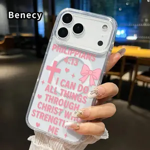 Magnetic Phone case for iPhone 17 16  Pro Max Plus 15 14 13 12 11 Air E Faithful Pink Verse Pattern Non-Yellowing Shockproof Soft Silicone Transparent Acrylic Large Hole Cover Supports Wireless Charging, Accessories, Smartphone, Cellphone, Handheld