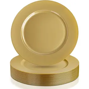 12Inch Plastic Charger Plates - 25Pack Gold Disposable Charger Plates for Dinner Perfect for Dinner Wedding Party Elegant Tabletop Decor