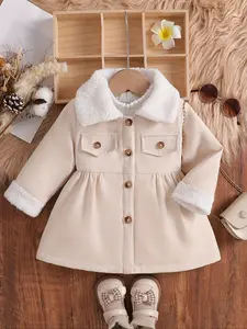 Baby girl plush collar jacket, baby girl clothes, girls' set, gentle and simple style, fur collar+button decoration looks exquisite, suitable for autumn and winter, suitable for baby girls to go out and play, family gatherings