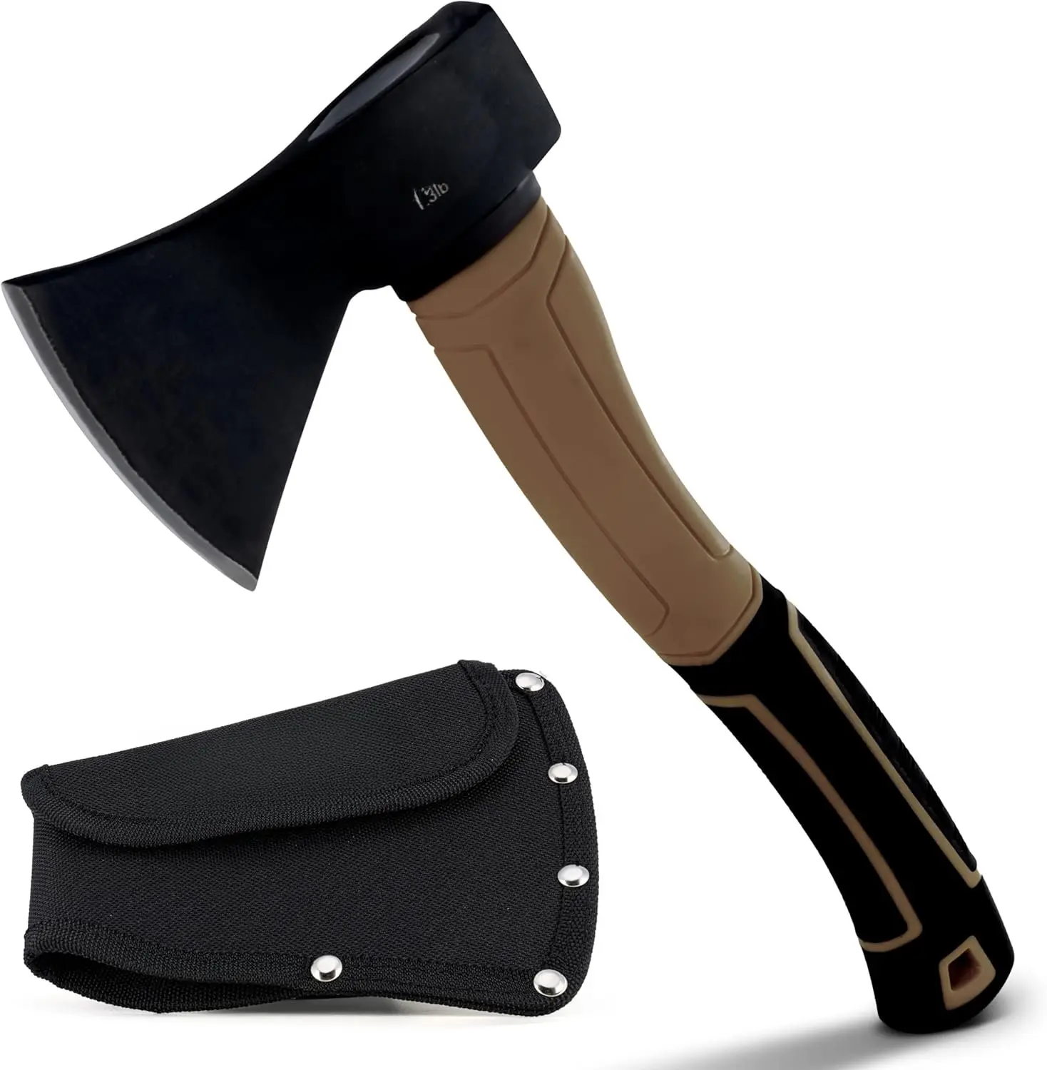 Outdoor Camping Hatchet with Sheath for Splitting and Kindling , Forged Steel  with Anti-Slip and Shock Reduction Handle  Throwing Axes and Hatchets (Tuscan Brown)