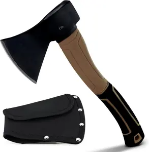 Outdoor Camping Hatchet with Sheath for Splitting and Kindling , Forged Steel  with Anti-Slip and Shock Reduction Handle  Throwing Axes and Hatchets (Tuscan Brown)