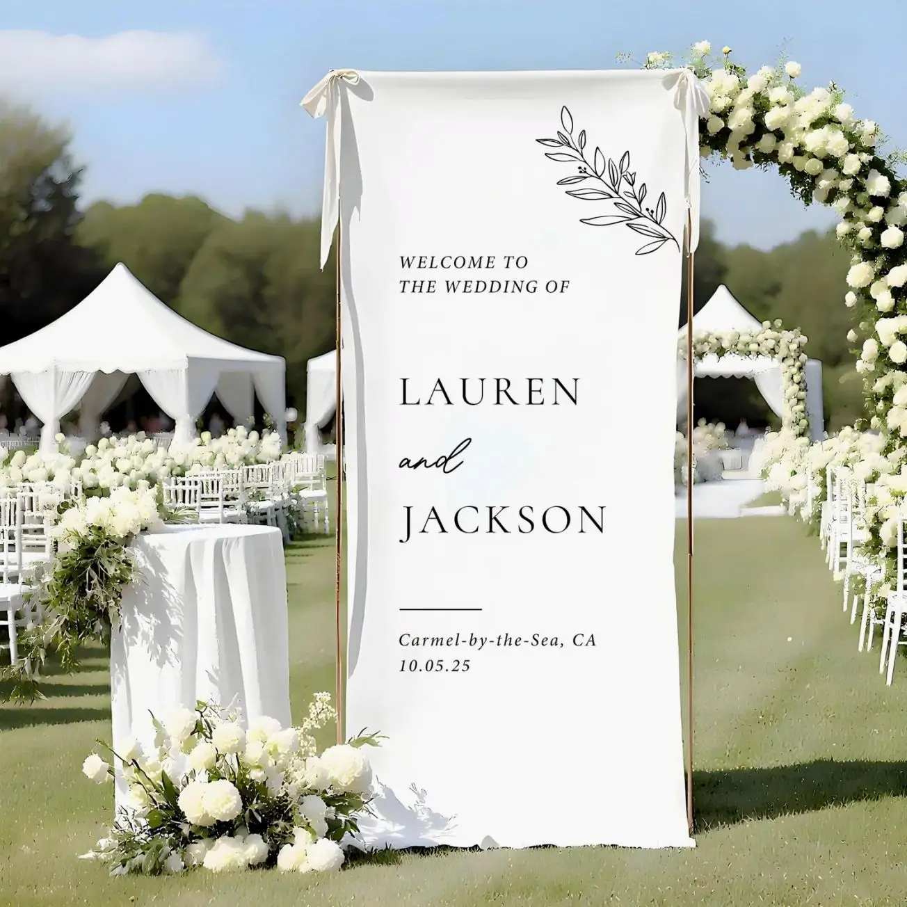 Custom Wedding Fabric Sign, Wedding Welcome Sign, Engagement Party Sign, Modern Outdoor Wedding Banner, Personalized Wedding Decoration