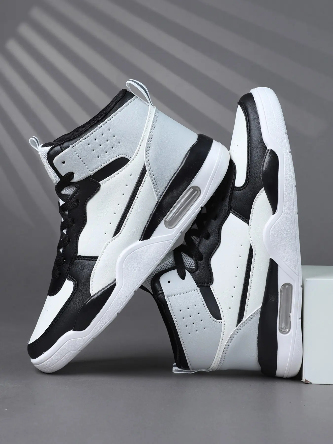 Men's Colorblock High Top Casual Sneakers, Sporty Casual Shoes, Retro Sport Design, Stable Comfort, Suitable for Streetball, Fitness, Daily Wear