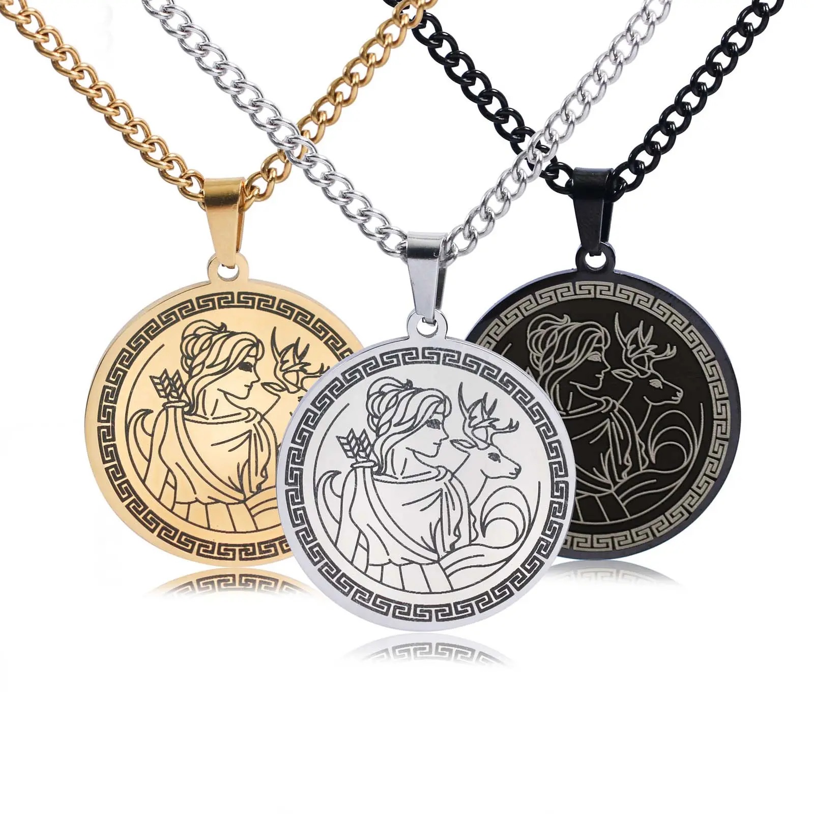 Women's Finely Detailed Goddess Artemis Guardian Pendant with Round Box Chain, Metal-Coated Artificial Gemstone Accent Daily Necklace, 3-Year Durability Jewelry Gift for Adults