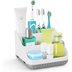 Bathroom Toothbrush Holders for Countertop - Electric Toothbrush Organizer 6 Slots Tooth Brush Organization for Kids Family, Toothpaste Holder for Bathroom Vanity Organizer Storage White
