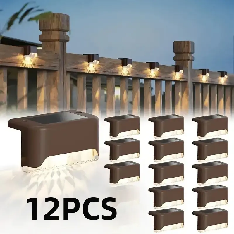 DayGift 12-Piece Solar Outdoor Garden Lights Warm White Waterproof LED for Stairs Fences Patios & Decks Energy-Saving Landscape Lighting Decor