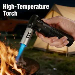Portable Windproof Butane Torch Lighter Refillable Blowtorch with 1800°C High-Temp Jet Flame, 360° Inverted Ignition & Adjustable Flame Control Suitable for Camping, BBQ, Grilling, Welding - Multifunctional Gas Lighter (Butane Gas Not Included)
