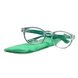 Grace, (Premium) Reading Glasses High End Readers +1.25 ..+3 Magnifying Glasses, Round Frame. (Metallic Silver, Green) NY Fifth Avenue. Unisex Lightweight