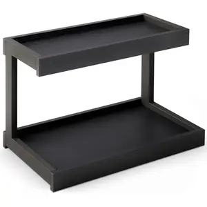 2 Tier  Rack Organizer for Countertop, 15.8''L Coffee Station/Bathroom Organizer Countertop, Counter Shelf Desktop Storage Organizer for Kitchen, Bedroom, Office (Black)