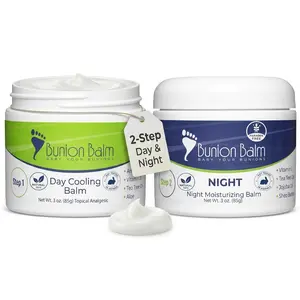 Bunion Relief Balm 2-Step System – Day & Night Soothing Cream for Bunions, Dry Cracked Feet, Hallux Valgus, Juanetes | Fast-Absorbing, Non-Greasy Moisturizer with Aloe, Tea Tree Oil, Menthol, Arnica & Shea Butter | Made in USA, No Animal Testing
