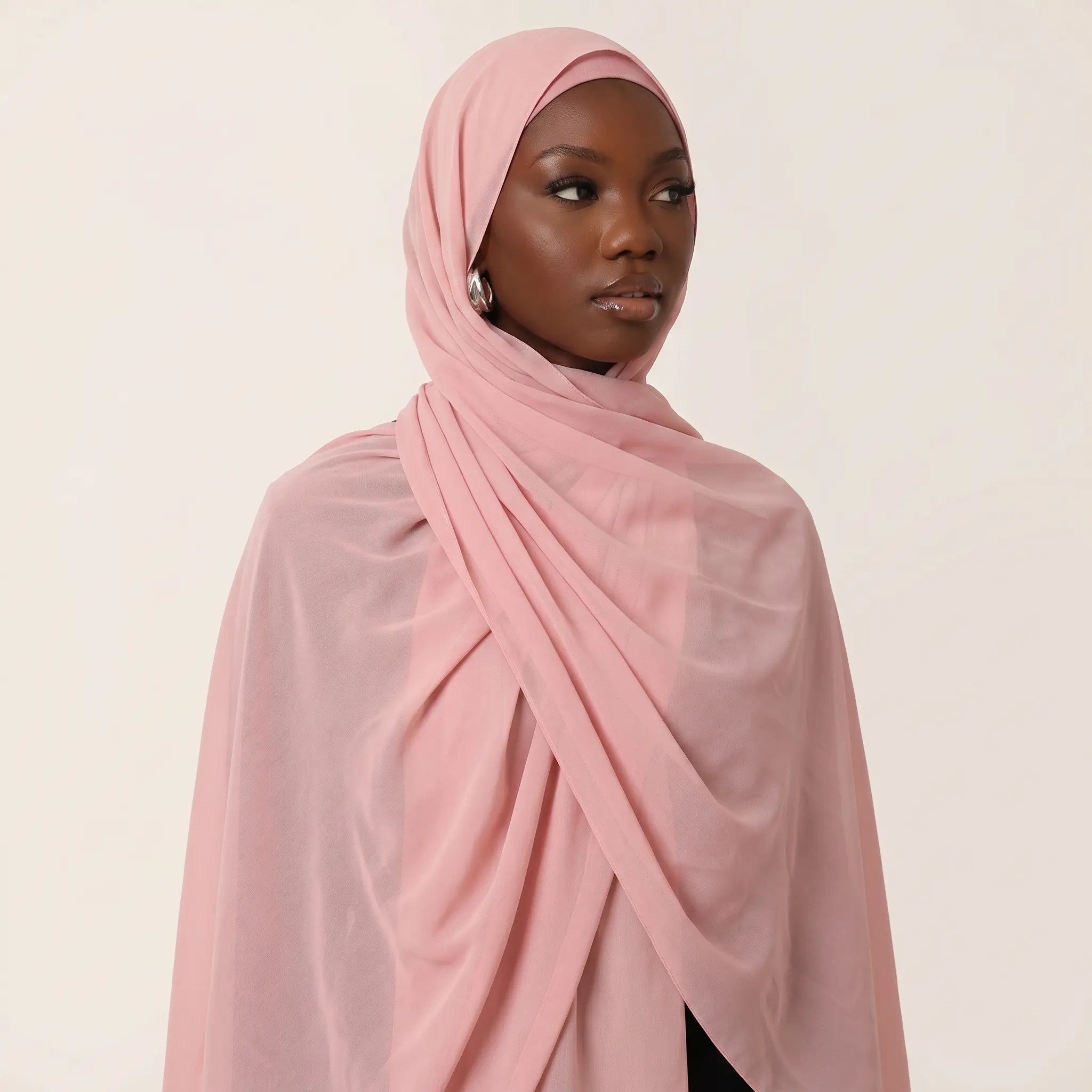 Women's Muslim Fashion Ballet Rose Solid Color Chiffon Pashmina Hijab, 70x180cm Pashmina Scarves for Modest Wear, Chiffon Pashmina Scarves