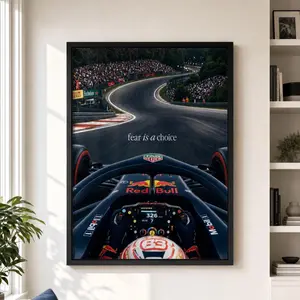 Formula 1 Racing Wall Art Poster, F1 Cockpit View Motorsport Print, Fear Is A Choice Racing Track Poster, Formula One Driver Decor, Grand Prix Racing Wall Decor for Bedroom Office Garage Man Cave, Gift for Fan