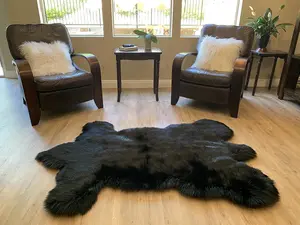 LAMBZY Faux Sheepskin Hypoallergenic,Super Soft Faux Bear Skin Silky Shag Rug (4'X6',120x180 cm, Black)