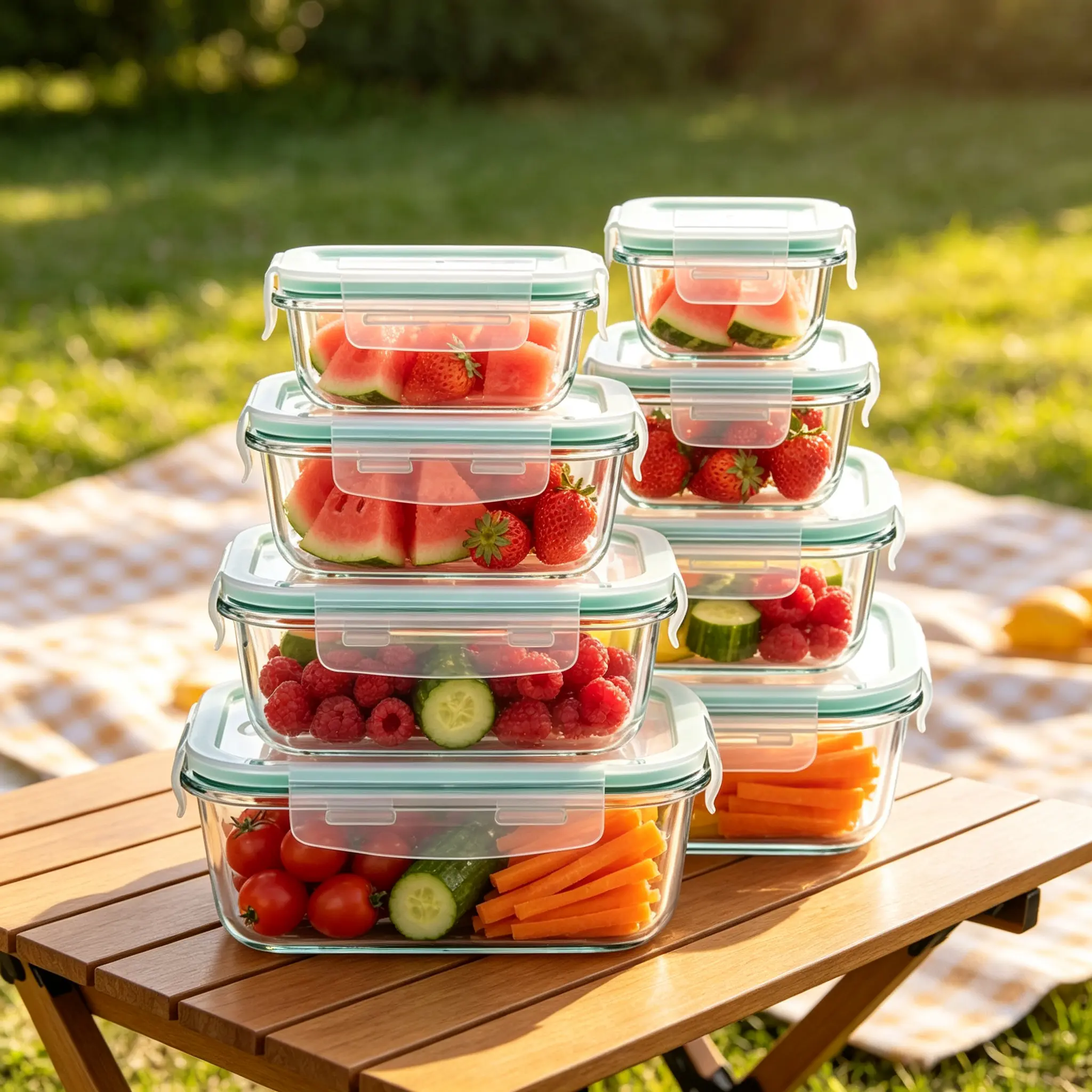 8-Pack Rectangle Glass Snap-Lid Food Storage Boxes, Airtight Snap-Lock Leakproof Kitchen Containers, Stackable Meal Prep Bins, Microwave-Safe Freezer Dishwasher-Safe Home Organizers