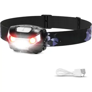 Lepro LED Headlamp Rechargeable - Super Bright Head Lamp with 5 Modes for Camping & Hiking Gear Essentials, IPX4 Waterproof Headlight Flashlight with Red Light, USB Cable Included : Sports & Outdoors