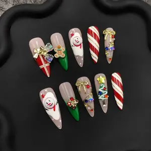 Festive 3D Christmas Tree & Reindeer Press-On Nails: Bright Colors to Celebrate a Cozy Christmas Night in extra long length Super Strong Christmas Green Christmas Live