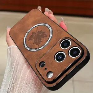 New advanced synthetic leather phone case with magnetic deer head design, suitable for wireless charging of iPhone 17 Pro Max, 16, 15, 14, 13, providing lens protection and earthquake resistance