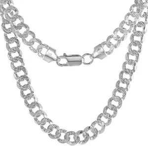 Sterling Silver Pave Flat Link Chain and Bracelet, Sterling Silver 5mm Italy